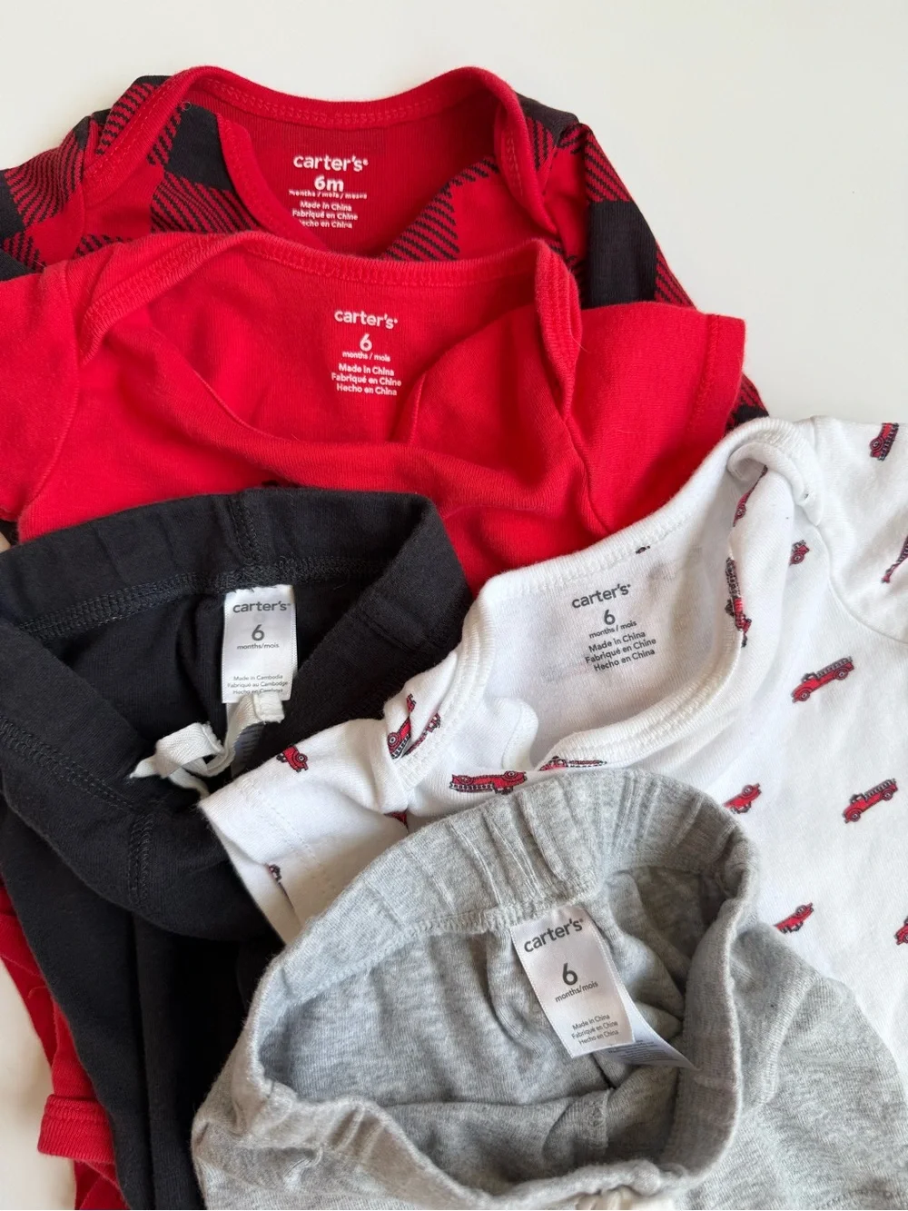 Carter's Red Black Buffalo Plaid & Truck Print Baby Outfit Set